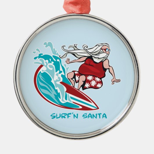 Surf'n Sankt Silbernes Ornament (Vorne)