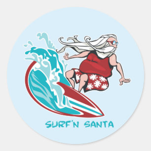 Surf'n Santa Runder Aufkleber