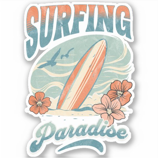 Surfparadies im Retrostil Aufkleber (Vorderseite)