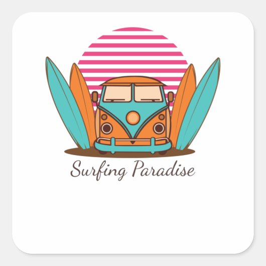 Surfparadies Quadratischer Aufkleber (Vorderseite)
