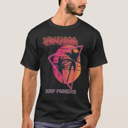 Surfparadies Sansibar Retro Beach Palm Vacat T-Shirt (Vorderseite)