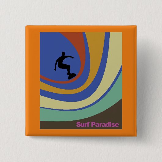 Surfparadies Surfen mit bunten Wellen Button (Vorderseite)