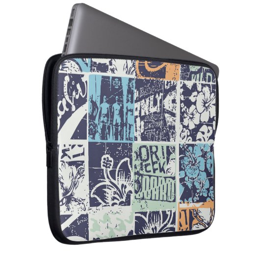 Surfpatchwork: Vintages Grunge-Muster Laptopschutzhülle (Vorne Rechts)