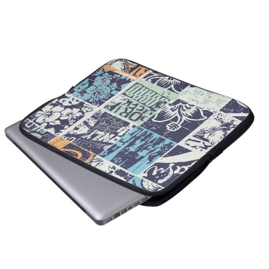 Surfpatchwork: Vintages Grunge-Muster Laptopschutzhülle (Vorne Knopf)
