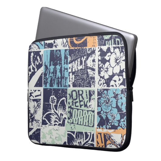 Surfpatchwork: Vintages Grunge-Muster Laptopschutzhülle (Vorderseite Links)