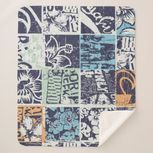 Surfpatchwork: Vintages Grunge-Muster Sherpadecke