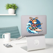 Surfrendeer - Funny Pixel Art Holiday Design Aufkleber (Laptop auf Schreibtisch)
