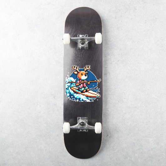 Surfrendeer - Funny Pixel Art Holiday Design Aufkleber (Skateboard)