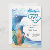 Surfs Up Beach 1. Geburtstag Einladung (Vorderseite)