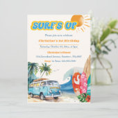 Surfs Up Beach 1. Geburtstag Einladung (Stehend Vorderseite)