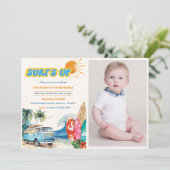Surfs Up Beach 1. Geburtstag Foto Einladung (Stehend Vorderseite)