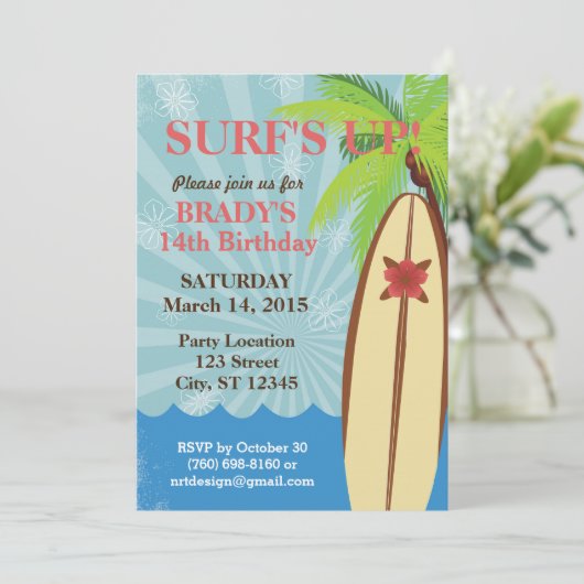 Surf's Up Beach Party 5" x 7" Einladung (Stehend Vorderseite)