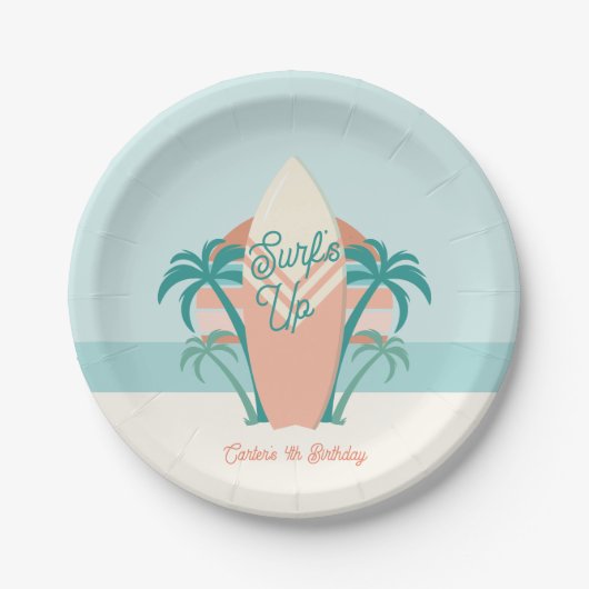 Surf's Up Beach Retro Party Paper Plate Pappteller (Vorderseite)