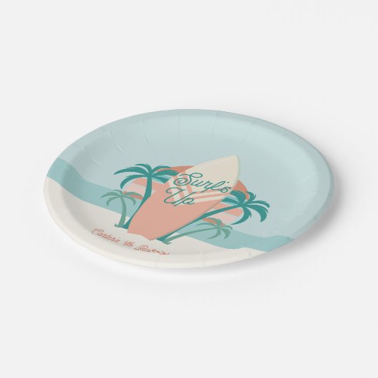 Surf's Up Beach Retro Party Paper Plate Pappteller (Schrägansicht)
