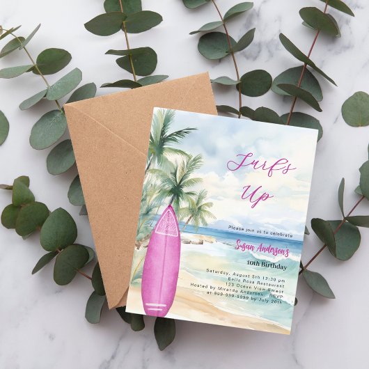 Surf's up beach surfboard Mädchen Geburtstagseinla