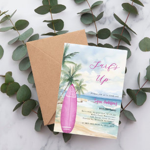 Surf's up Beach Surfboard Rosa Mädchen Geburtstags Einladung
