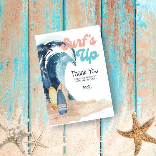 Surf's Up | Beach Surfboards Kids Birthday Dankeskarte