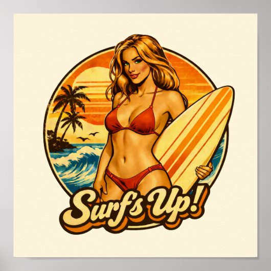 Surf's Up Bikini Pin-Up Retro Surf Shop Beach Art Poster (Vorne)