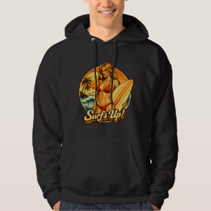 Surf's Up Bikini Pin-Up   Retro Surf Shop Grafik Hoodie