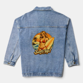 Surf's Up Bikini Pin-Up | Retro Surf Shop Graphic Jeansjacke
