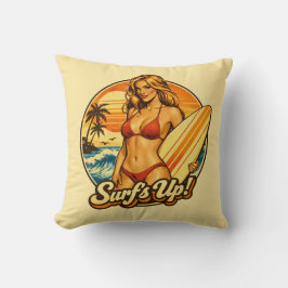Surf's Up Bikini Pin-Up | Retro Surf Shop Graphic Kissen