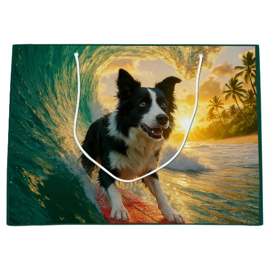 Surfs up Border Collie Große Geschenktüte (Vorderseite)