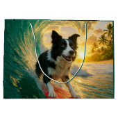Surfs up Border Collie Große Geschenktüte (Rückseite)