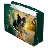 Surfs up Border Collie Große Geschenktüte (Rückseite Schrägansicht)