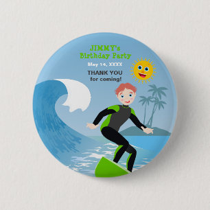 Surf's up boy Birthday Party Button