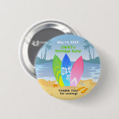 Surf's up boy Birthday Party Button (Vorne & Hinten)