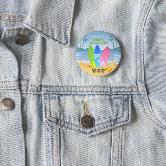 Surf's up boy Birthday Party Button (Beispiel)