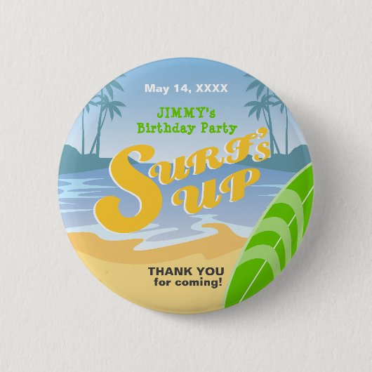 Surf's up boy Birthday Party Button (Vorderseite)