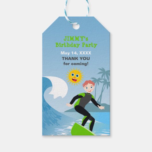 Surf's up boy Birthday Party Geschenkanhänger (Vorderseite)
