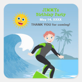 Surf's up boy Birthday Party Quadratischer Aufkleber