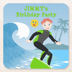 Surf's up boy Birthday Party Rechteckiger Pappuntersetzer