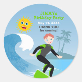 Surf's up boy Birthday Party Runder Aufkleber