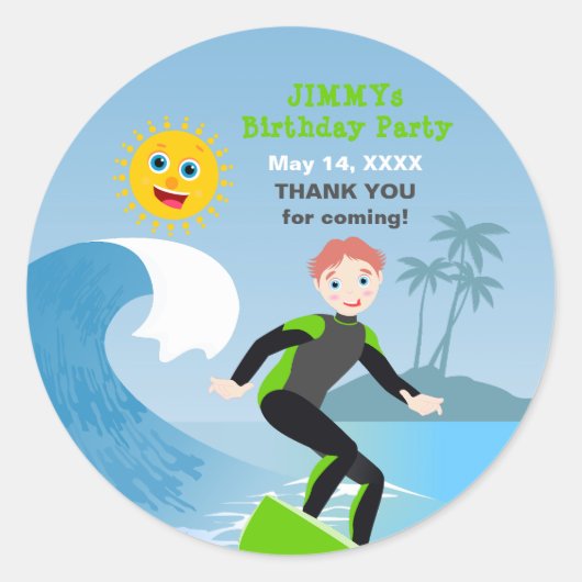 Surf's up boy Birthday Party Runder Aufkleber (Vorderseite)