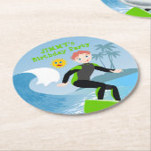 Surf's up boy Birthday Party Runder Pappuntersetzer (Angewinkelt)