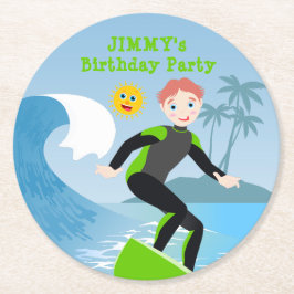 Surf's up boy Birthday Party Runder Pappuntersetzer