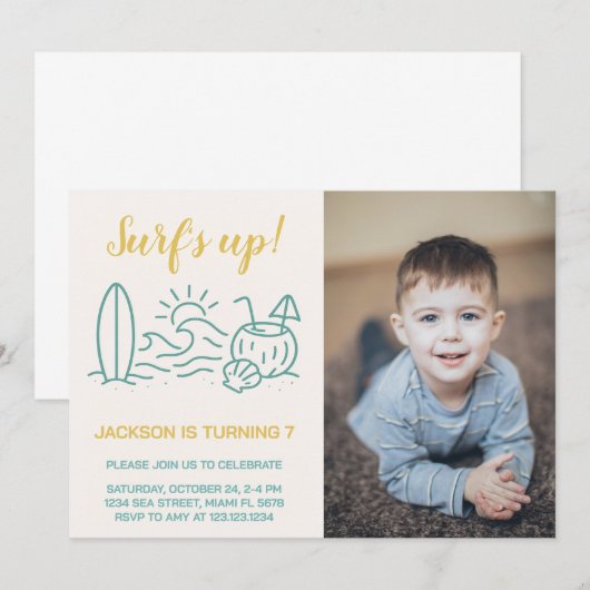 Surf's Up Editable Birthday Einladung (Vorne/Hinten)