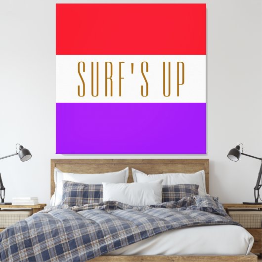 SURF'S UP Fun Bright Lila Red White Stripes Leinwanddruck (Insitu (Schlafzimmer))