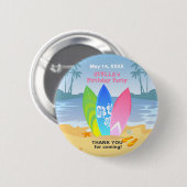 Surf's up Girly Birthday Party Button (Vorne & Hinten)