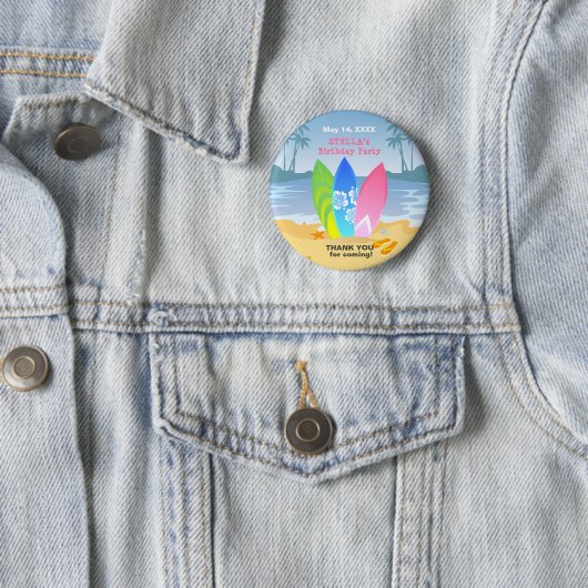 Surf's up Girly Birthday Party Button (Beispiel)