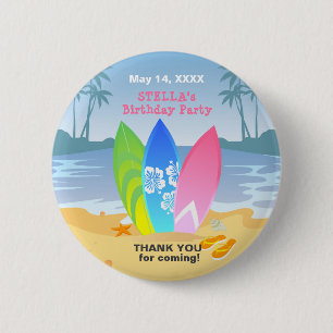 Surf's up Girly Birthday Party Button
