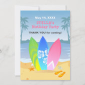 Surf's up Girly Birthday Party Dankeskarte (Vorderseite)