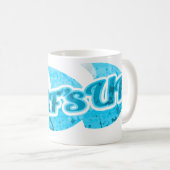 Surf's Up grellblaue Wellen Surfer Sport Tasse (VorderseiteRechts)