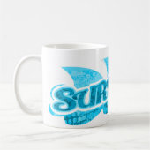 Surf's Up grellblaue Wellen Surfer Sport Tasse (Links)