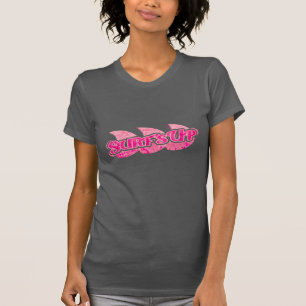 Surf's Up Ladys hellrosa Wellen auf braunem Abschl T-Shirt