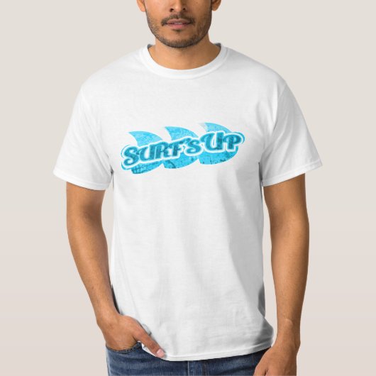 Surf's Up Männerlogo auf weißem T - Shirt (Vorderseite)
