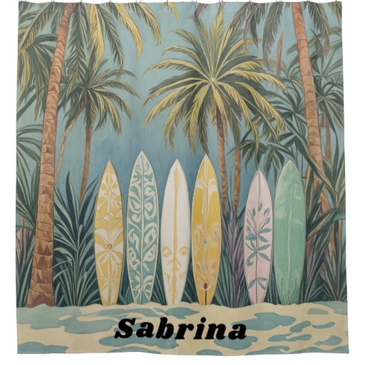 Surf's Up, Pastellstil Personalisiert Duschvorhang (Vorderseite)